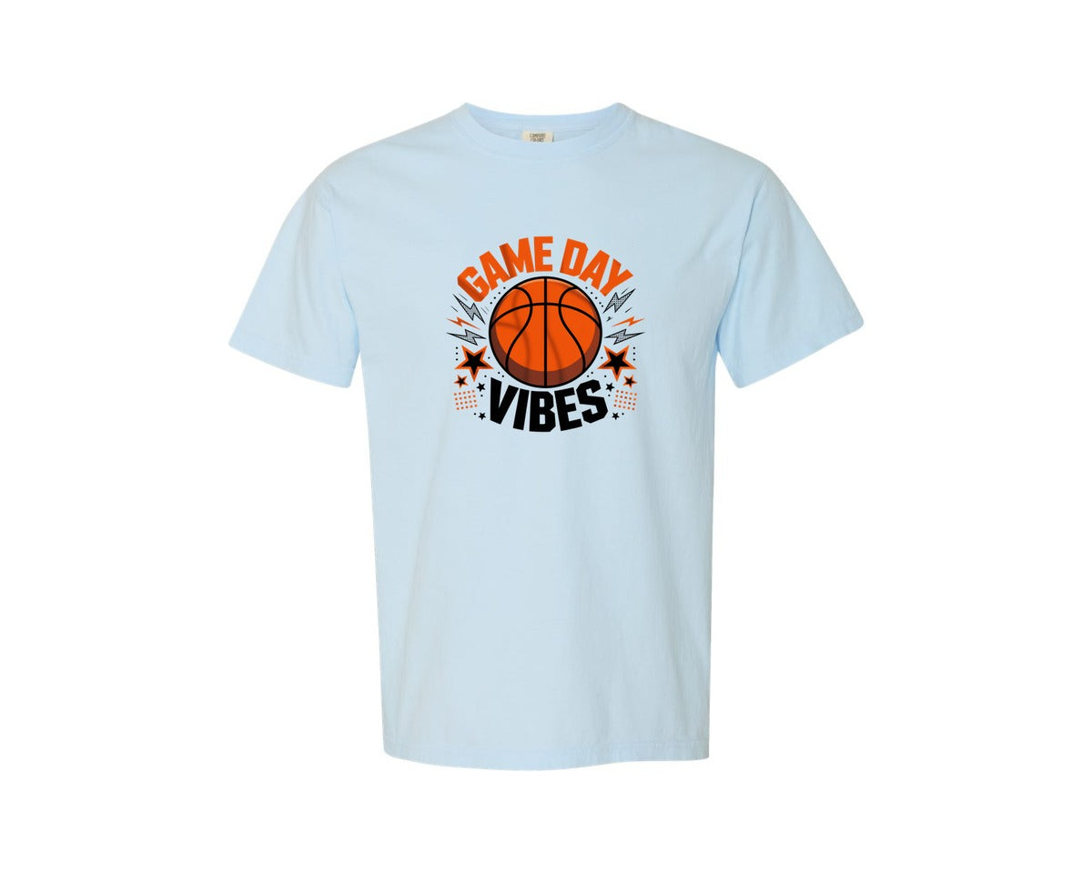 brand:Comfort Colors|color:Chambray|Basketball Game Day Vibes Basketball Graphic T-Shirt