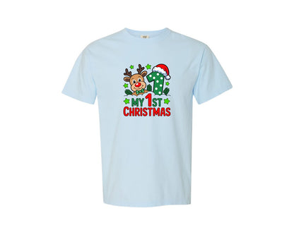 brand:Comfort Colors|color:Chambray|My 1St Christmas Christmas T Shirt 3 Graphic T-Shirt