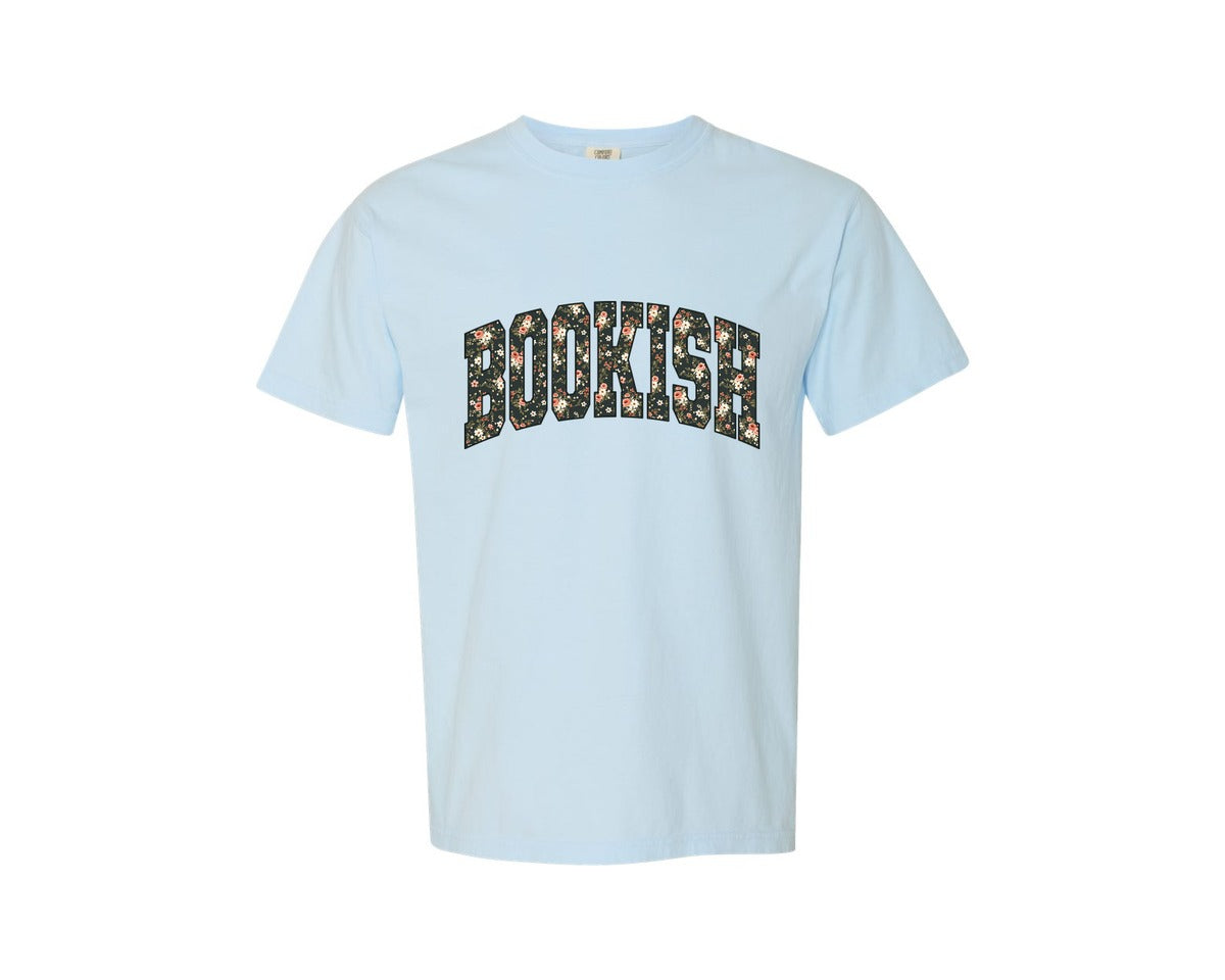 brand:Comfort Colors|color:Chambray|Floral Bookish Bookworm Book Lover Graphic T-Shirt