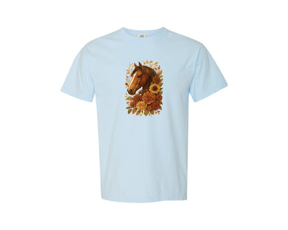 brand:Comfort Colors|color:Chambray|Brown Boho Floral Horse 27 Graphic T-Shirt