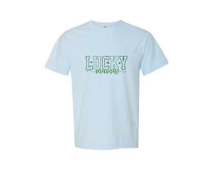 brand:Comfort Colors|color:Chambray|Shamrock Lucky Mama St Patricks Day Graphic T-Shirt