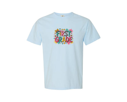 brand:Comfort Colors|color:Chambray|First Grade Elementary School Shirt Graphic T-Shirt