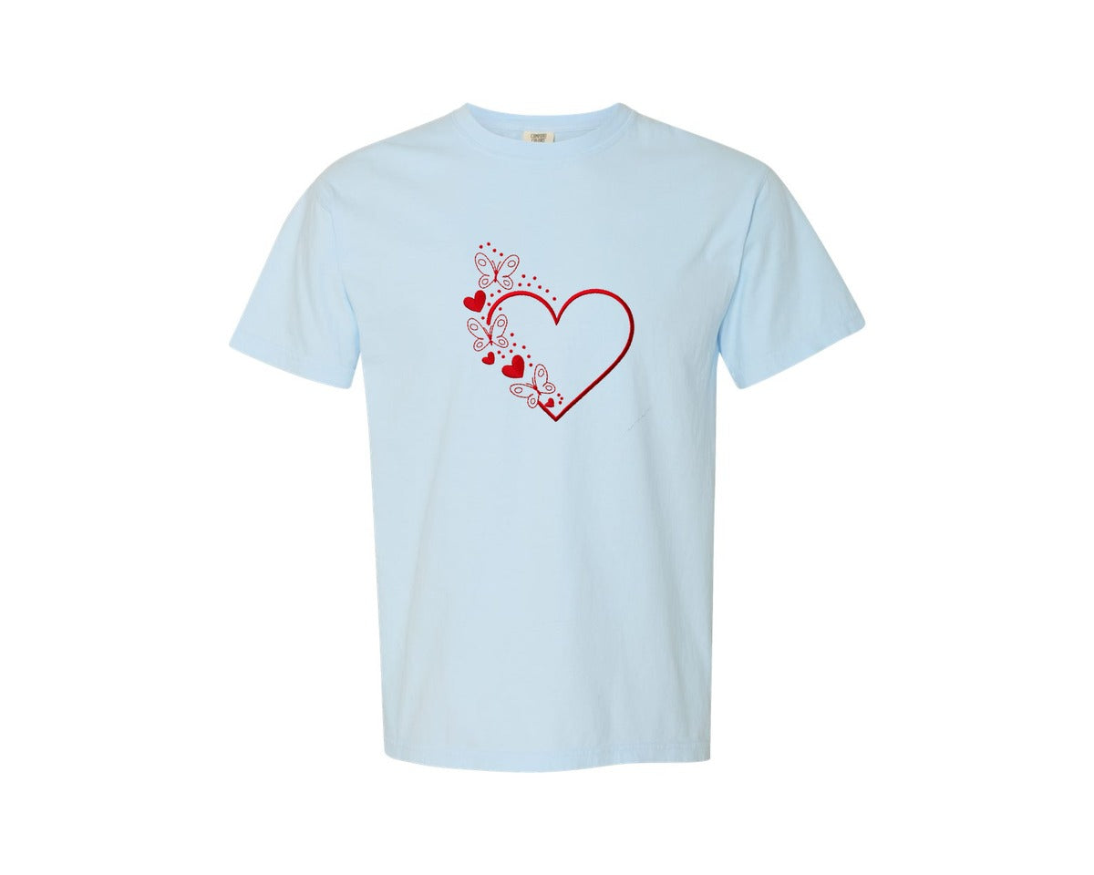 brand:Comfort Colors|color:Chambray|Butterfly Heart Valentine Graphic T-Shirt