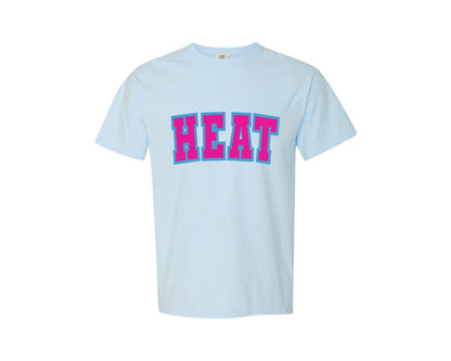 brand:Comfort Colors|color:Chambray|Heat Varsity Pink Blue Graphic T-Shirt