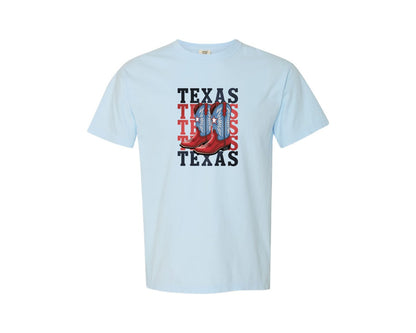 brand:Comfort Colors|color:Chambray|Texas Cowboy Boots Western Rodeo 4 Graphic T-Shirt