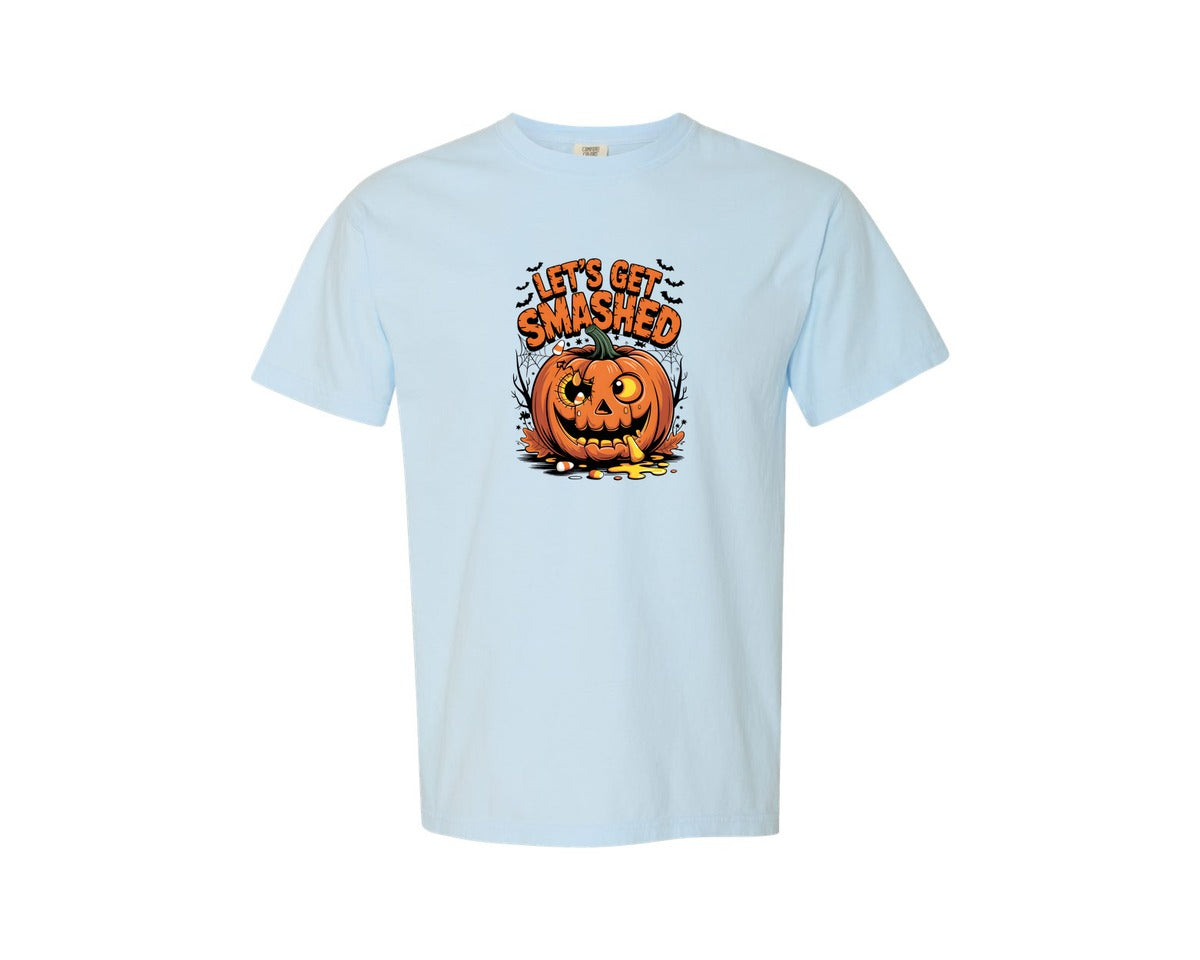 brand:Comfort Colors|color:Chambray|Lets Get Smashed Pumpkin Shirt Graphic T-Shirt