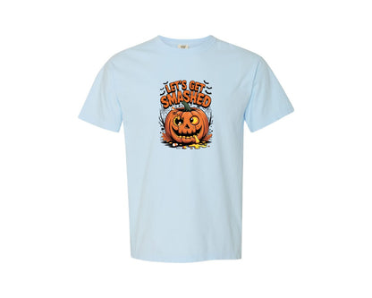 brand:Comfort Colors|color:Chambray|Lets Get Smashed Pumpkin Shirt Graphic T-Shirt