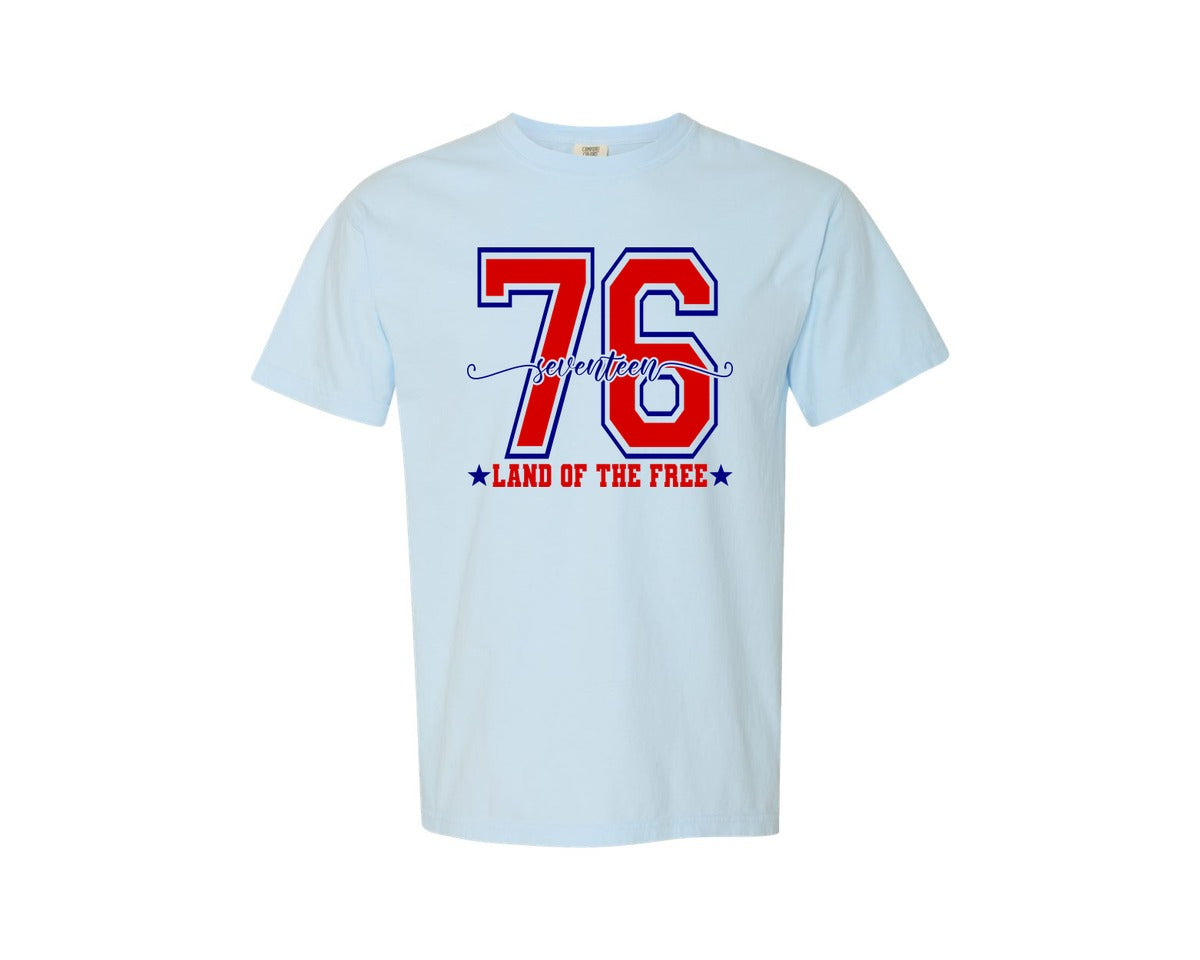 brand:Comfort Colors|color:Chambray|America 1776 Land Of The Free 4Th O July Graphic T-Shirt