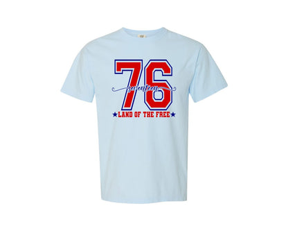 brand:Comfort Colors|color:Chambray|America 1776 Land Of The Free 4Th O July Graphic T-Shirt