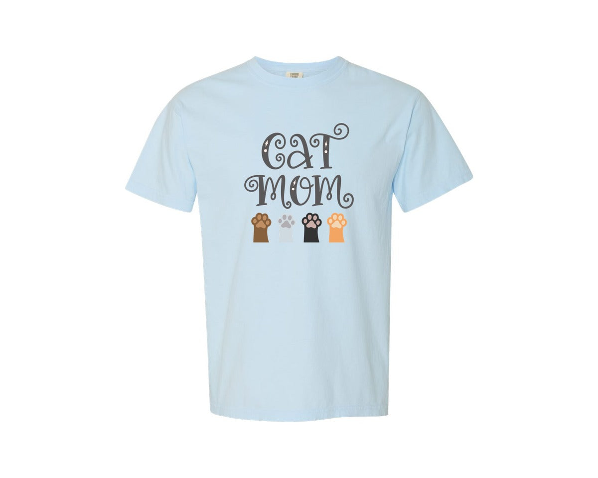 brand:Comfort Colors|color:Chambray|Cat Mom Cute Crazy Cat Lady Quote 2 Graphic T-Shirt