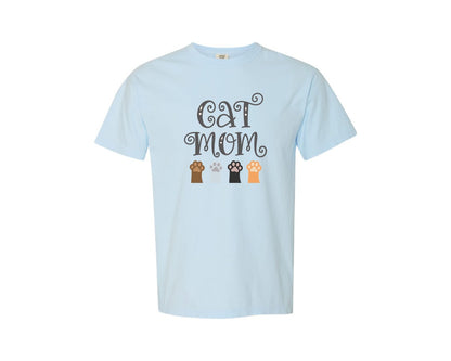 brand:Comfort Colors|color:Chambray|Cat Mom Cute Crazy Cat Lady Quote 2 Graphic T-Shirt