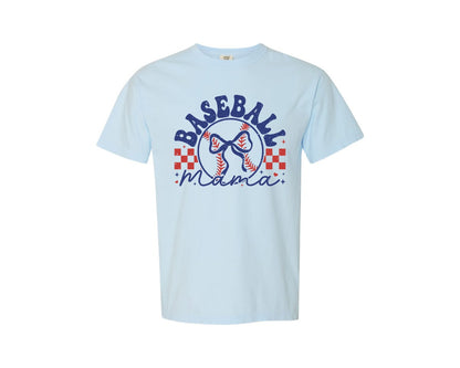brand:Comfort Colors|color:Chambray|Baseball Mama Bow Graphic T-Shirt
