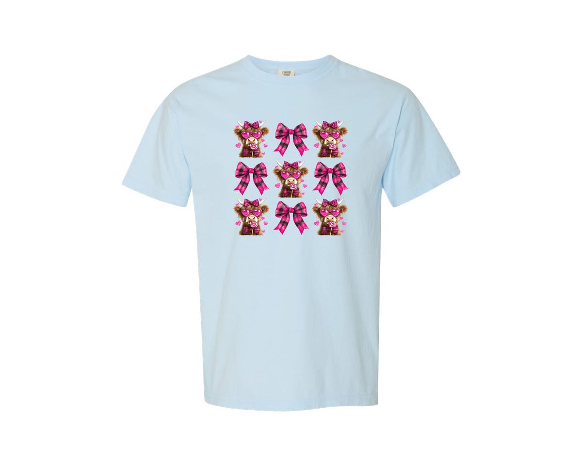 brand:Comfort Colors|color:Chambray|Highland Cow Valentines Coquette 23 Graphic T-Shirt