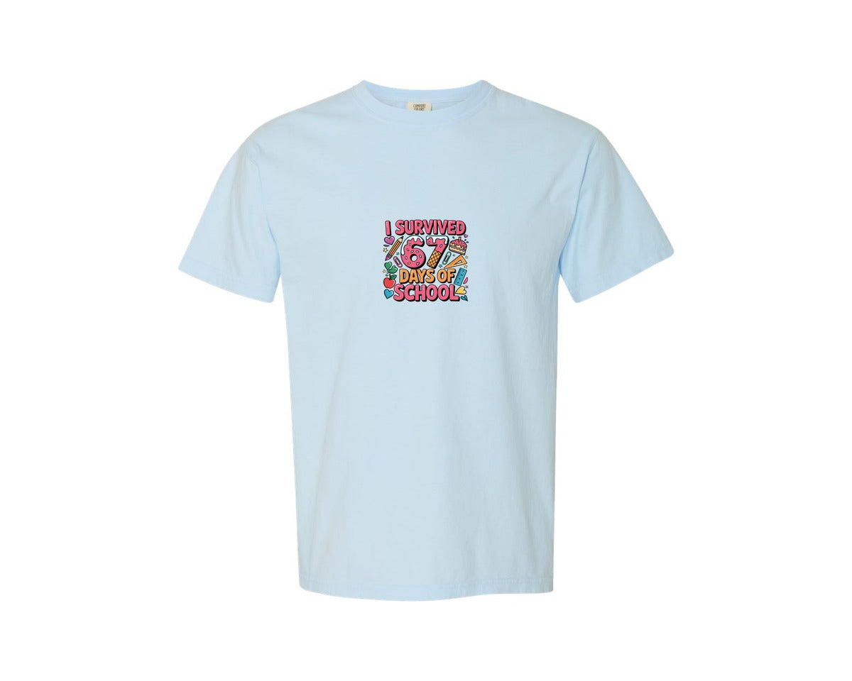 brand:Comfort Colors|color:Chambray|I Survived 67 Six Seven Days Of School 20 Graphic T-Shirt