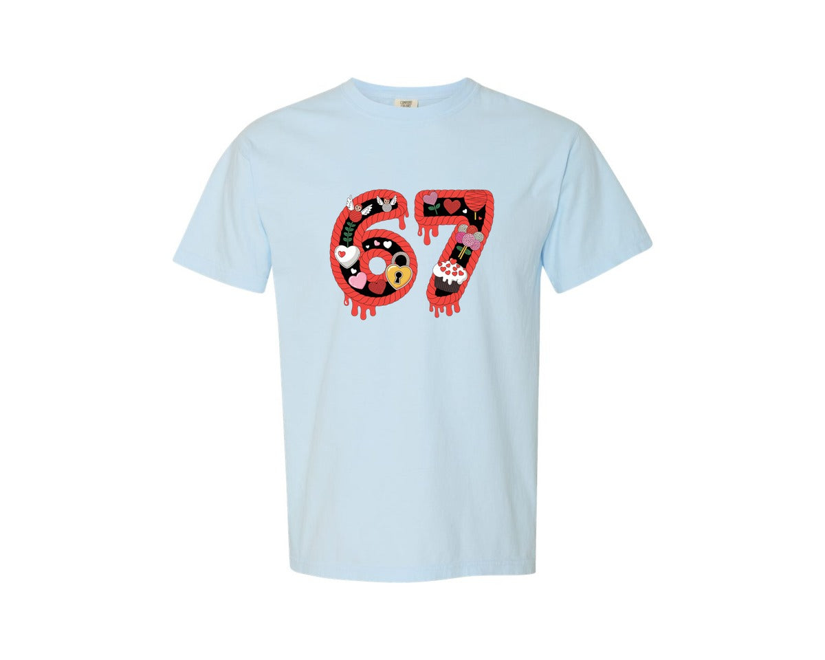 brand:Comfort Colors|color:Chambray|Knitted Valentine 67 Meme Hearts 3 Graphic T-Shirt