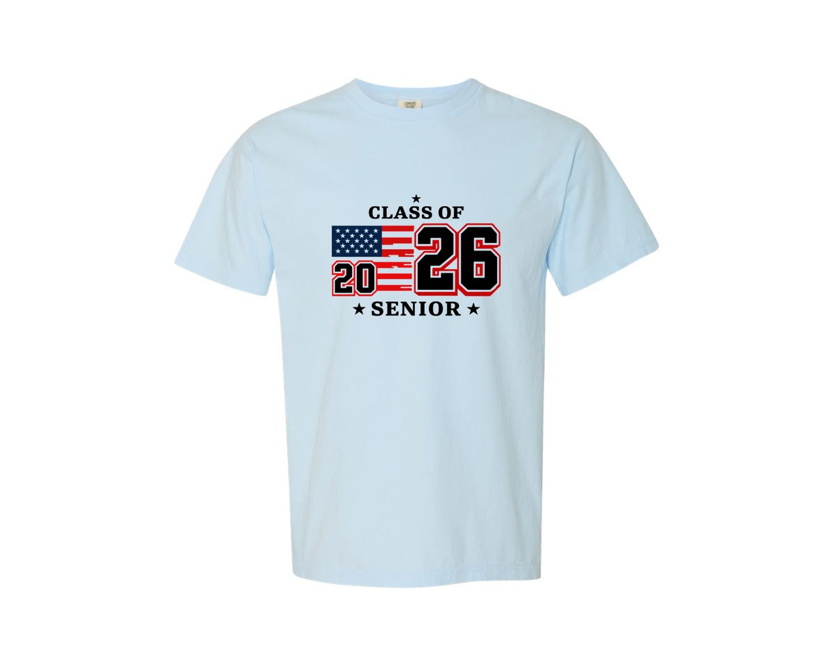 brand:Comfort Colors|color:Chambray|Patriotic Senior Class 2026 Design Graphic T-Shirt