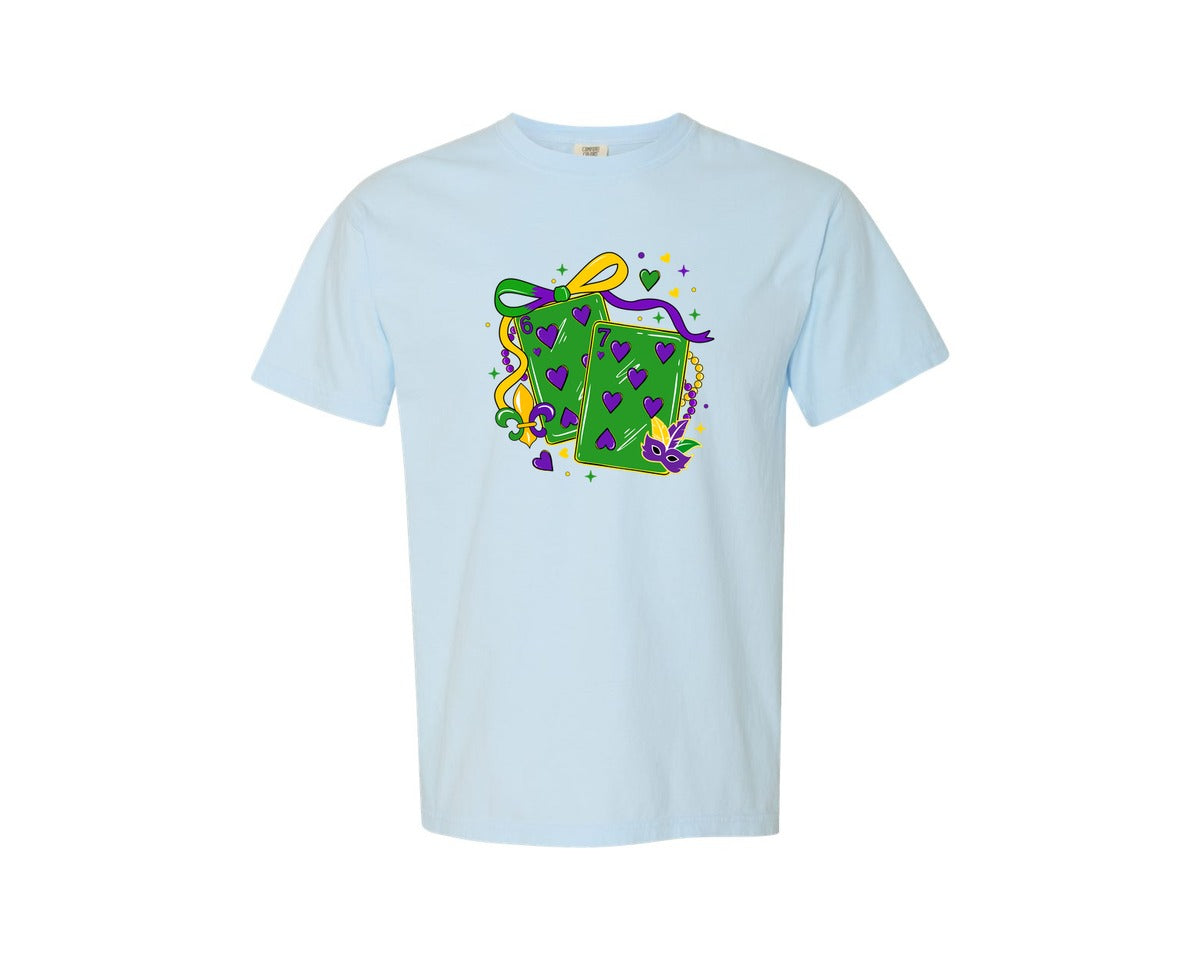 brand:Comfort Colors|color:Chambray|Playing Cards Mardi Gras 6 7 Graphic T-Shirt