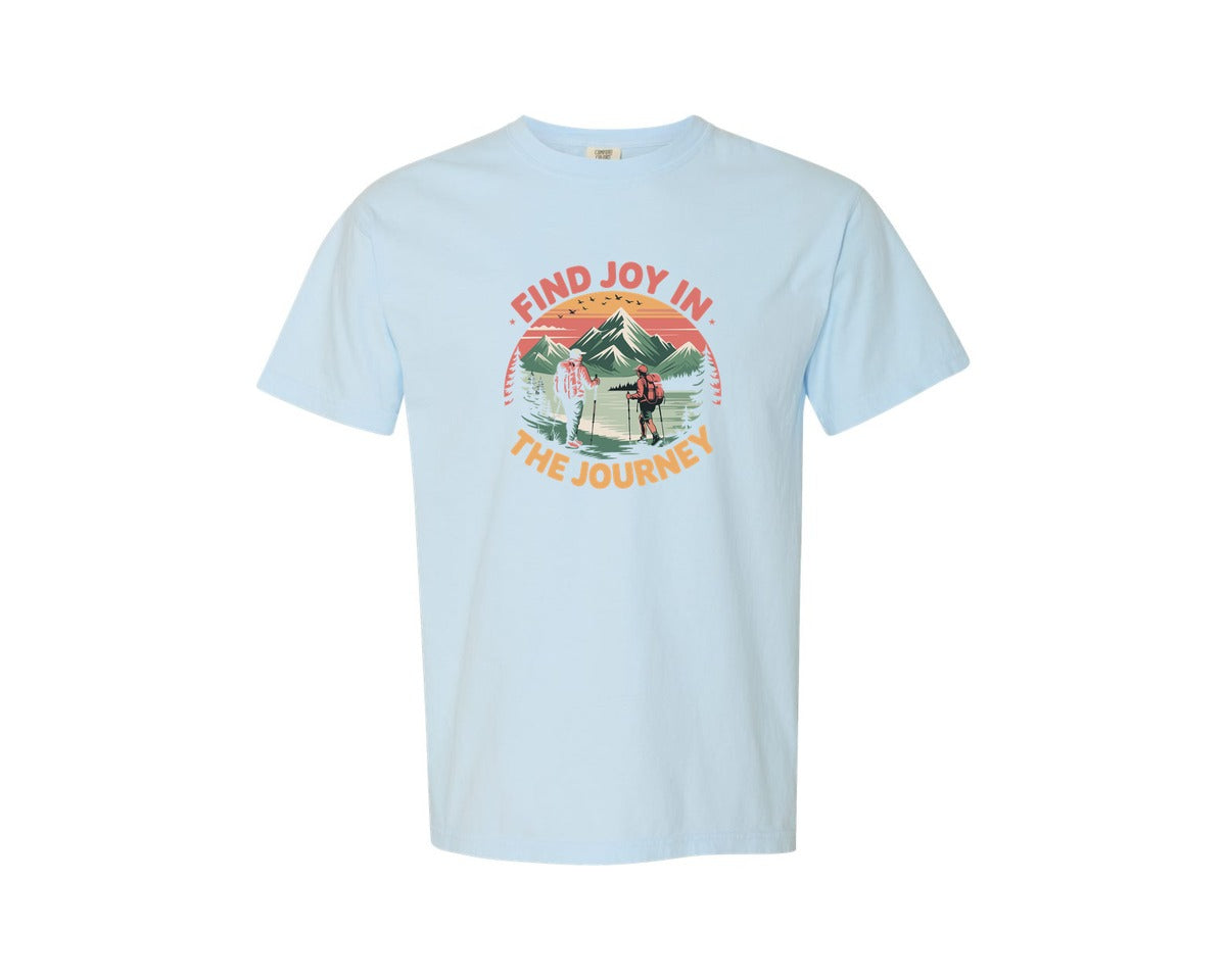 brand:Comfort Colors|color:Chambray|Find Joy In The Journey Hiking Design Graphic T-Shirt