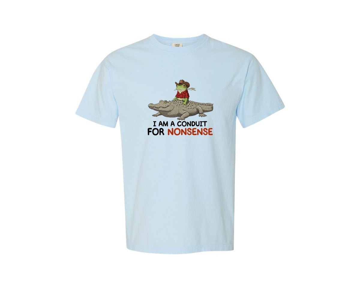 brand:Comfort Colors|color:Chambray|I Am A Conduit For Nonsense Frog And All Graphic T-Shirt