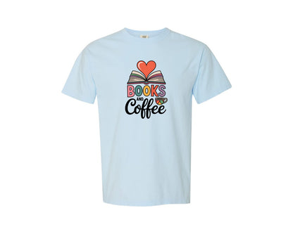 brand:Comfort Colors|color:Chambray|Books And Coffee 64 Graphic T-Shirt