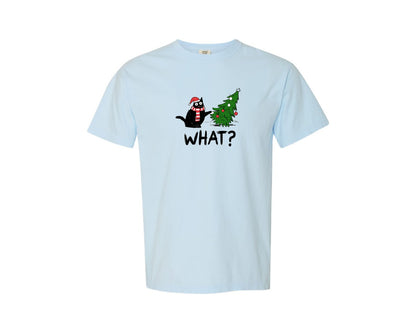 brand:Comfort Colors|color:Chambray|Funny Cat Christmas Tree Black Cat Graphic T-Shirt