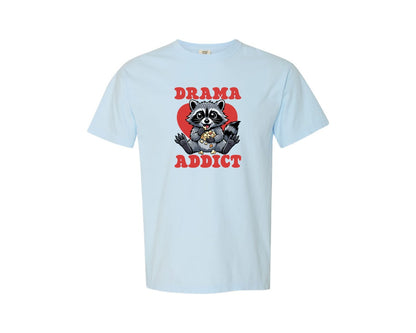 brand:Comfort Colors|color:Chambray|Funny Drama Addict Raccoon Valentine Graphic T-Shirt