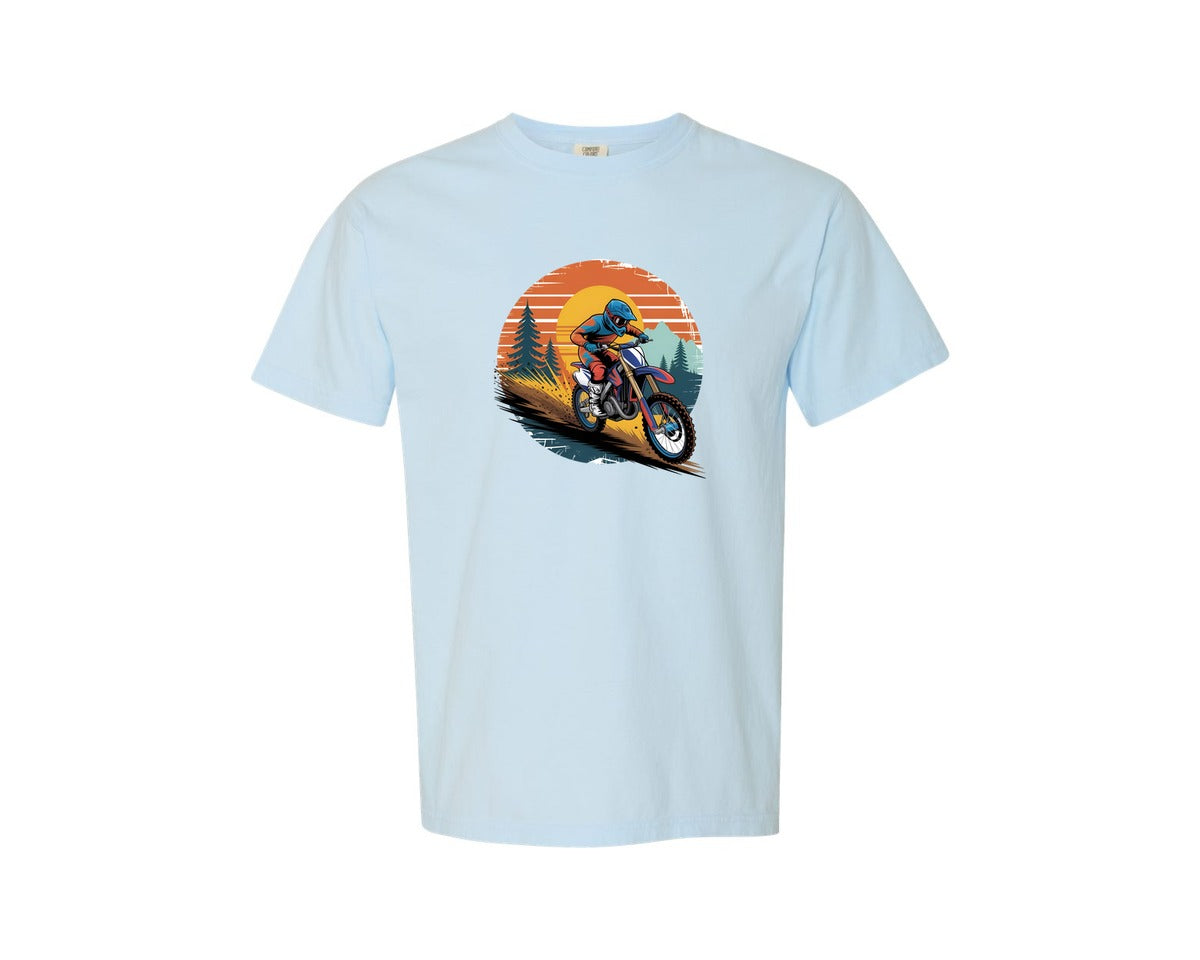 brand:Comfort Colors|color:Chambray|Motocross Rider Dirt Bike Racing Graphic T-Shirt