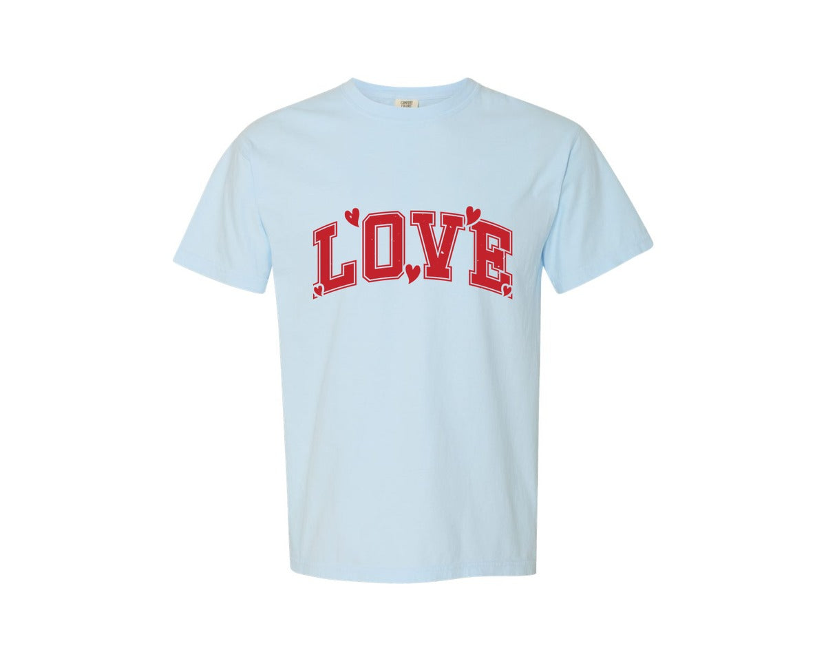 brand:Comfort Colors|color:Chambray|Love Love Varsity Love Graphic T-Shirt