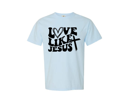 brand:Comfort Colors|color:Chambray|Love Like Jesus Wavy 2 Graphic T-Shirt