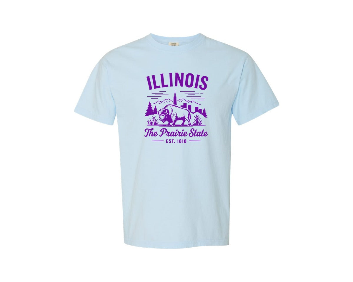 brand:Comfort Colors|color:Chambray|Illinois The Prairie State 2 Graphic T-Shirt