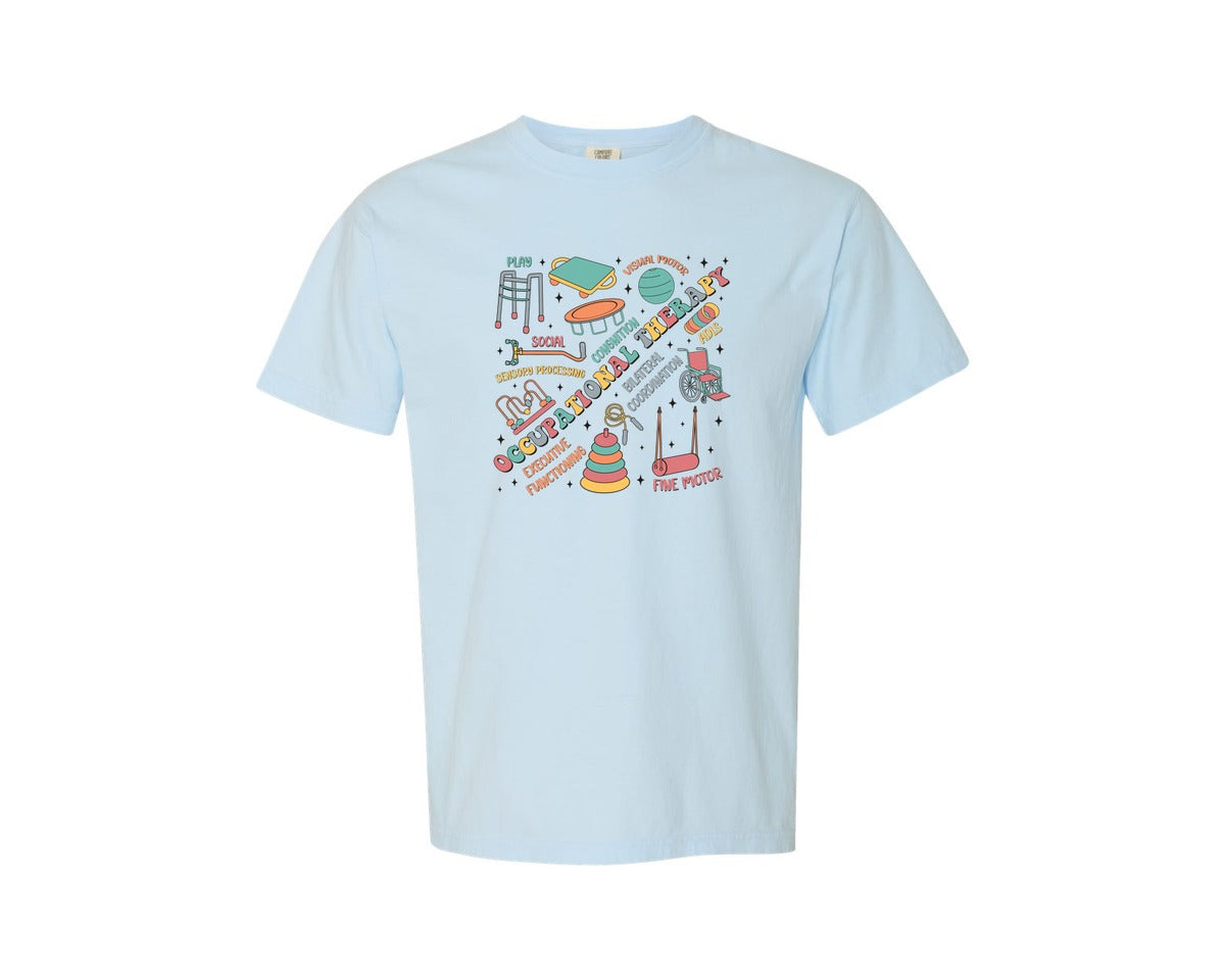 brand:Comfort Colors|color:Chambray|Occupational Therapy Retro Graphic T-Shirt