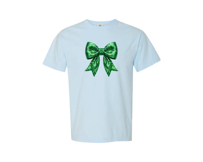 brand:Comfort Colors|color:Chambray|St Patricks Day Sequin Bow Graphic T-Shirt