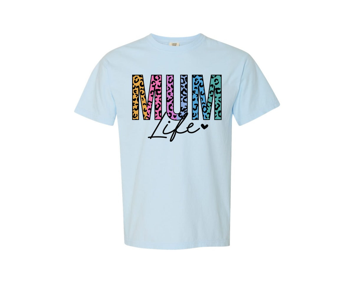 brand:Comfort Colors|color:Chambray|Mum Life Mom Mama Leopard Graphic T-Shirt