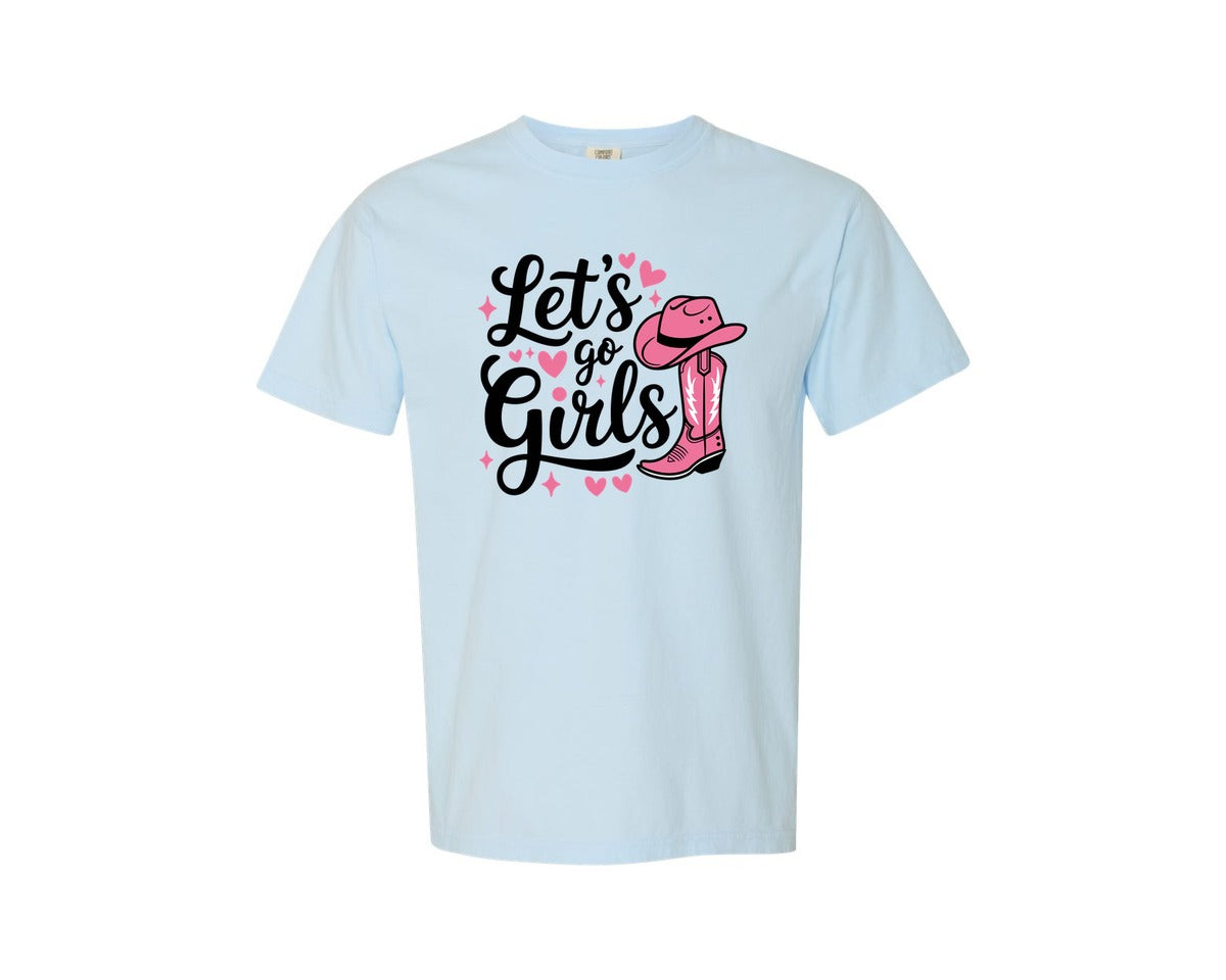 brand:Comfort Colors|color:Chambray|Lets Go Girls Western Cowgirl Graphic T-Shirt