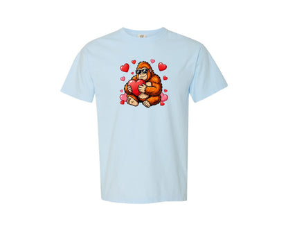 brand:Comfort Colors|color:Chambray|Funny Bigfoot Valentine Love Design Graphic T-Shirt