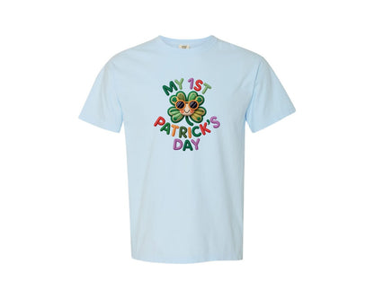 brand:Comfort Colors|color:Chambray|Knitted My First Patricks Day Shirt Graphic T-Shirt