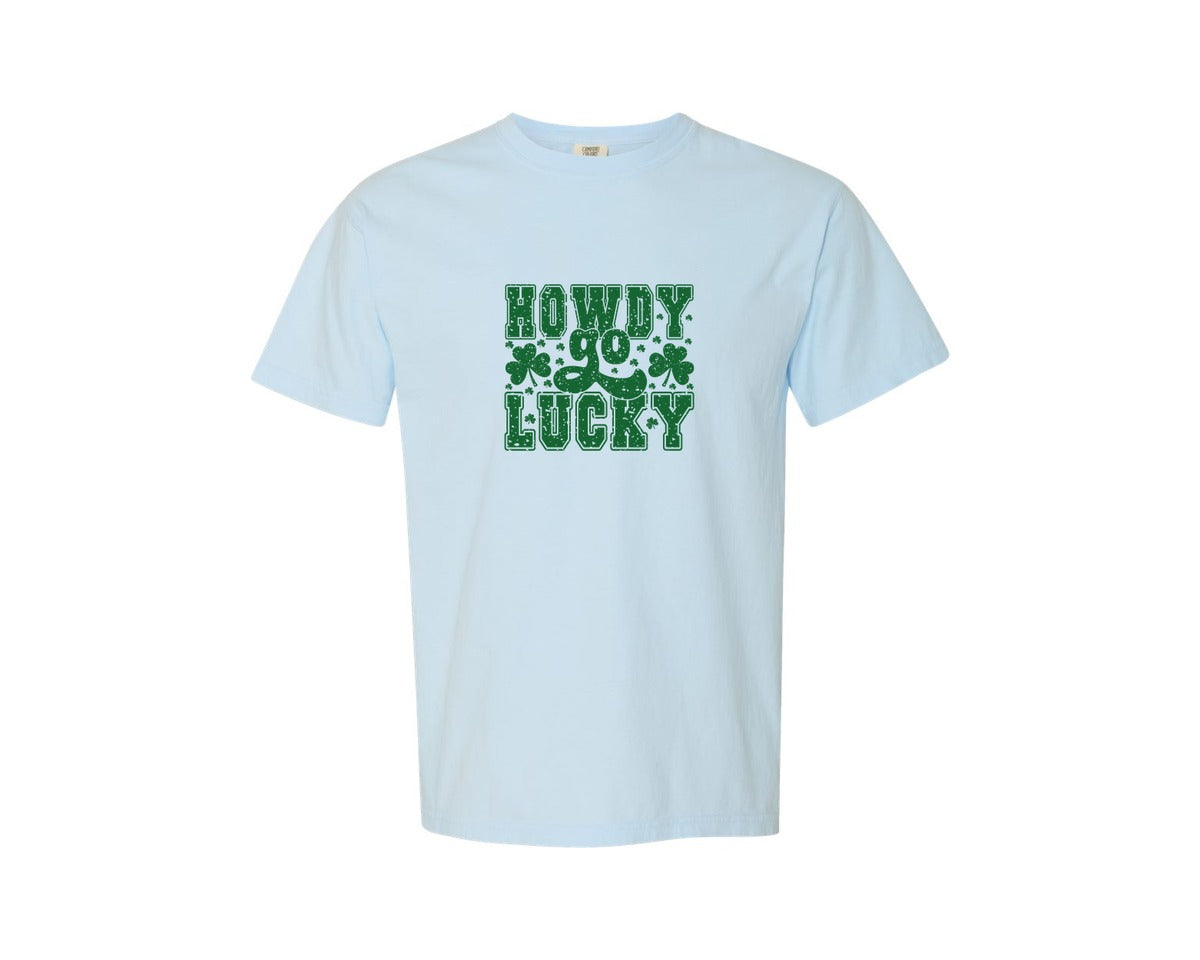 brand:Comfort Colors|color:Chambray|Howdy Go Lucky St Patricks Day 2 Graphic T-Shirt