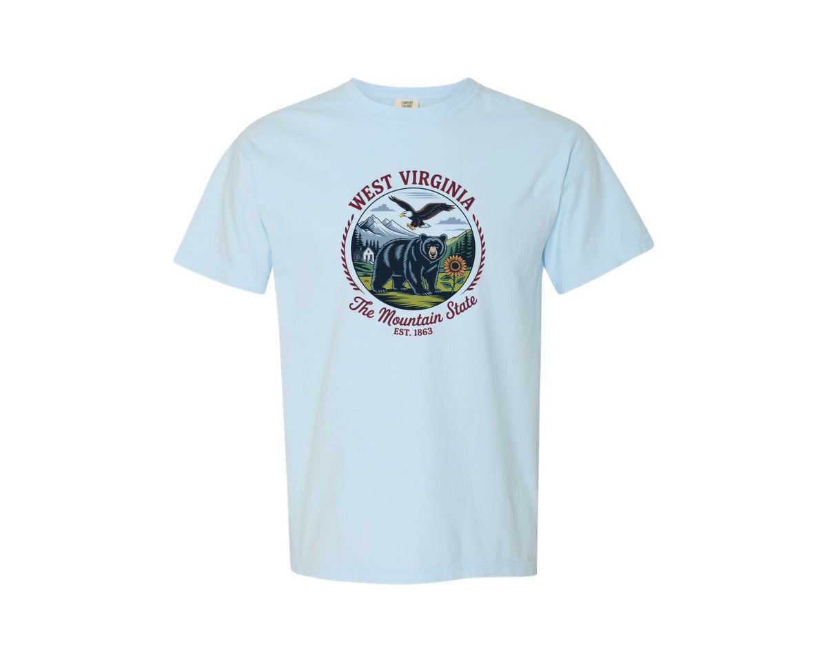 brand:Comfort Colors|color:Chambray|West Virginia The Mountain State Shirt 2 Graphic T-Shirt