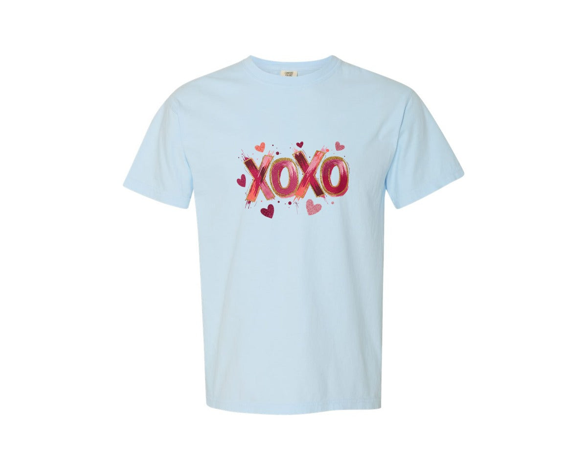 brand:Comfort Colors|color:Chambray|Pink Xoxo Valentines Day Graphic T-Shirt