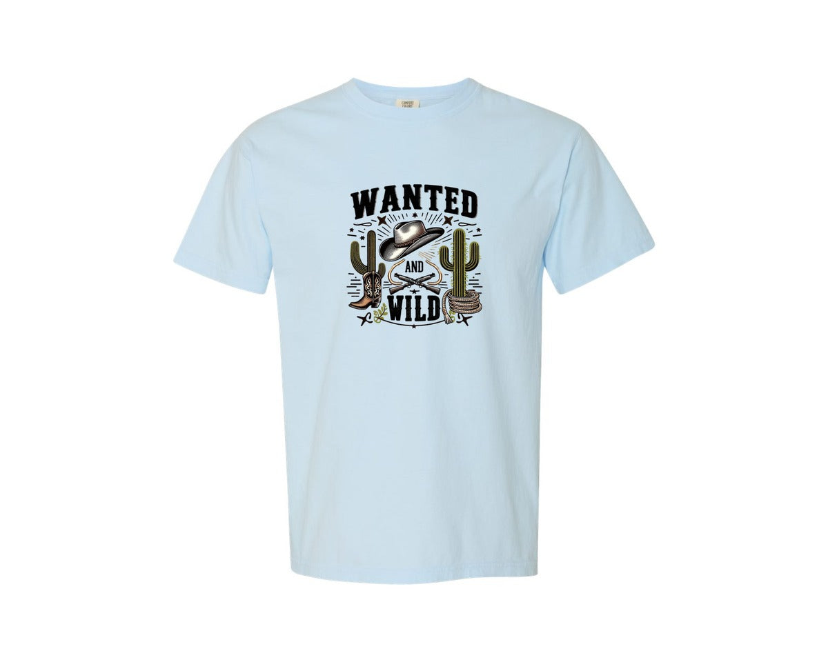 brand:Comfort Colors|color:Chambray|Western Wanted And Wild T Shirt Graphic T-Shirt
