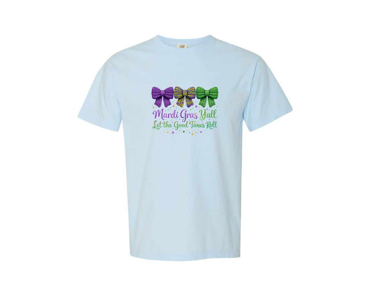 brand:Comfort Colors|color:Chambray|Faux Yarn Mardi Gras Glitter Knit Graphic T-Shirt