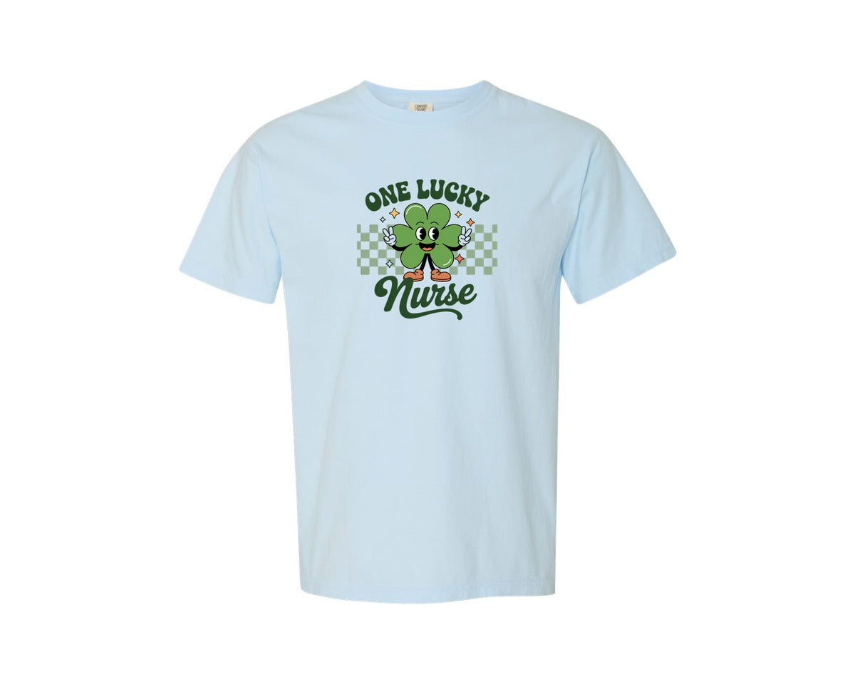 brand:Comfort Colors|color:Chambray|Cute Clover Nurse St Patricks Day Graphic T-Shirt