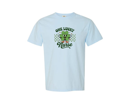 brand:Comfort Colors|color:Chambray|Cute Clover Nurse St Patricks Day Graphic T-Shirt