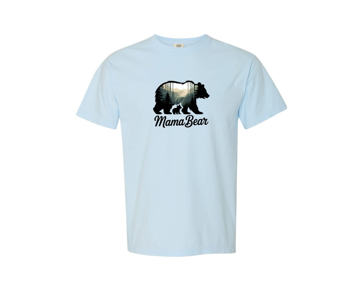 brand:Comfort Colors|color:Chambray|Mama Bear Baby Nature Silhouette Graphic T-Shirt
