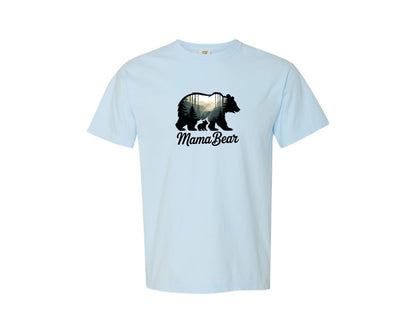 brand:Comfort Colors|color:Chambray|Mama Bear Baby Nature Silhouette Graphic T-Shirt