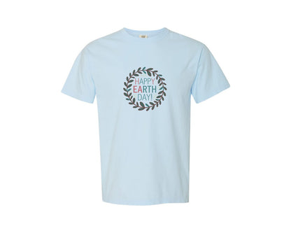 brand:Comfort Colors|color:Chambray|Earth Day With Leaf Wreath T Shirtdesign Graphic T-Shirt
