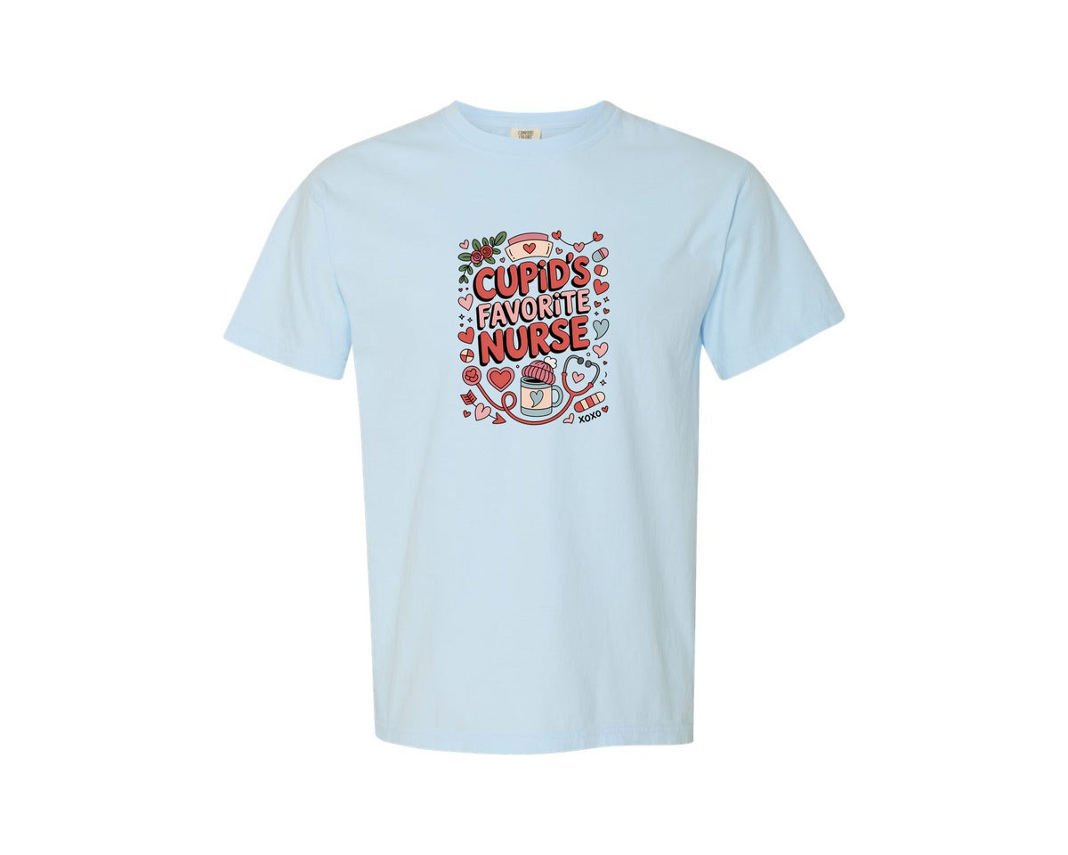 brand:Comfort Colors|color:Chambray|Cupids Favorite Nurse Retro T Shirt Graphic T-Shirt