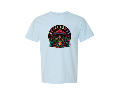 brand:Comfort Colors|color:Chambray|Enchanted Frog Art Vintage Mushroom Graphic T-Shirt