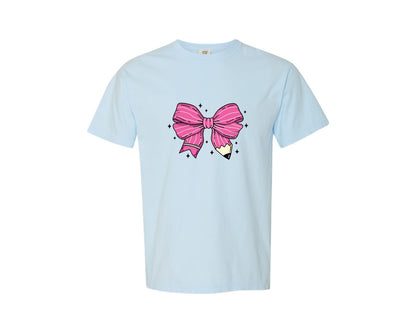 brand:Comfort Colors|color:Chambray|Pencil Bow Coquette Pencil Bow Graphic T-Shirt