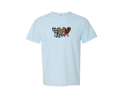 brand:Comfort Colors|color:Chambray|Leopard Buffalo Plaid Heart Graphic T-Shirt
